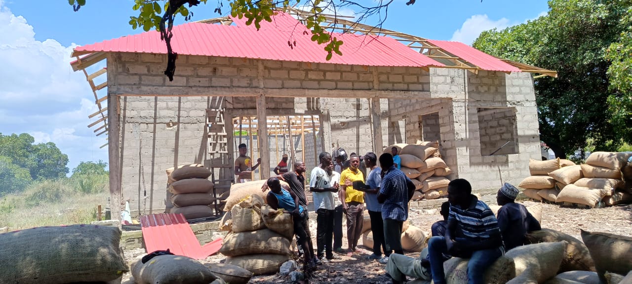 Sun-drying cashew apples on traditional tarps